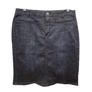 J Jill Smooth Fit Denim Skirt Size 10 Classic Blue Jean Midi Stretch Pockets